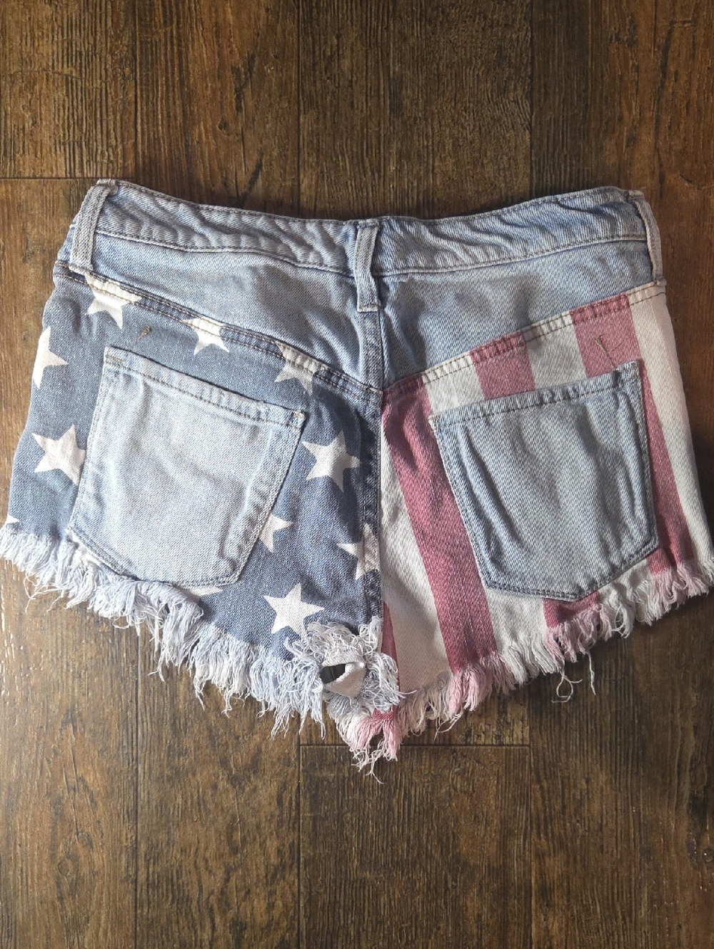 Mossimo Supply Co. Denim Flag Print High-Waist Shorts - Blue & Red